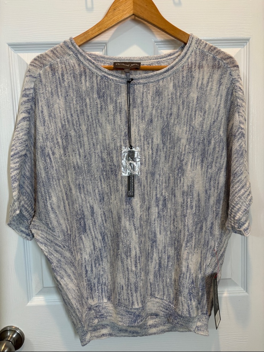 Michael Stars Heathered Gray and Blue Short Sleeve Pullover sweater linen blend